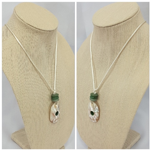 Shell pendant with spacer beads on silk cord,18" - Picture 4 of 8